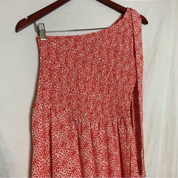 NWT PrettyGarden Red Ditsy Floral One Shoulder Strap Tiered Maxi Dress Sz Small - Picture 7 of 10